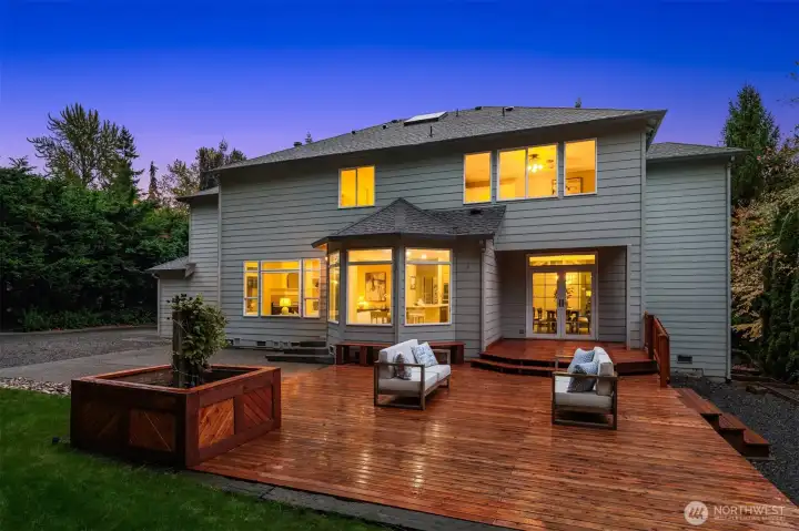 Freshly stained deck ready to entertain.