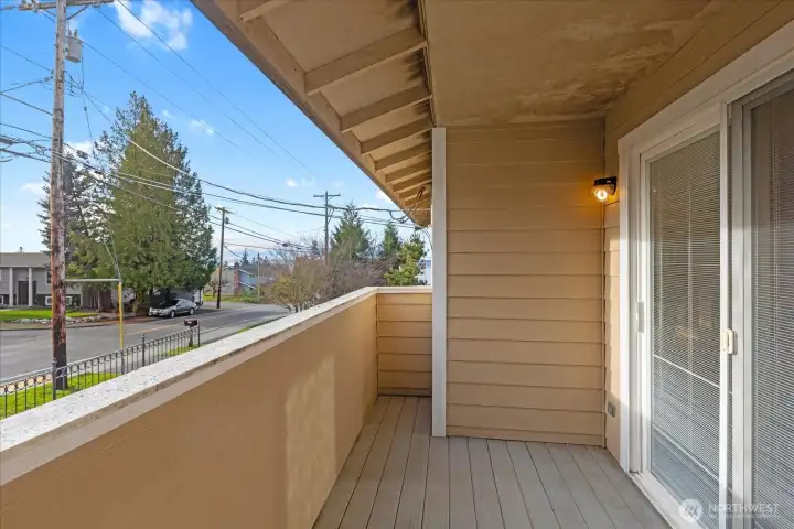 Winter views of the sound and mountains from the deck