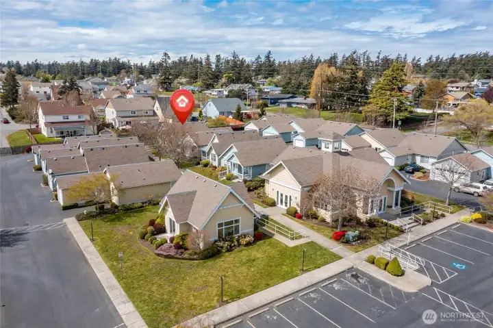 Areial of the Clubhouse + Activity Center and the location of Unit #21.