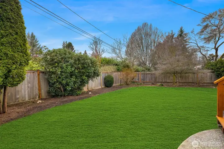 Spacious back yard with tons of gardening space.  Portions of this photo were photoshopped with green grass.