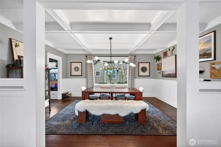 Oversized dining room is locate just off the kitchen, perfect for entertaining.