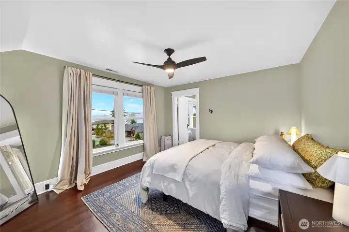 Owner's suite with views out towards Guemes Channel.