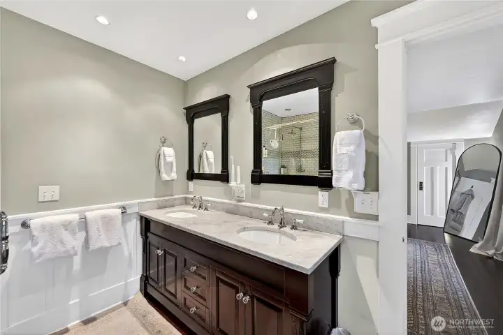 Double vanity with storage.