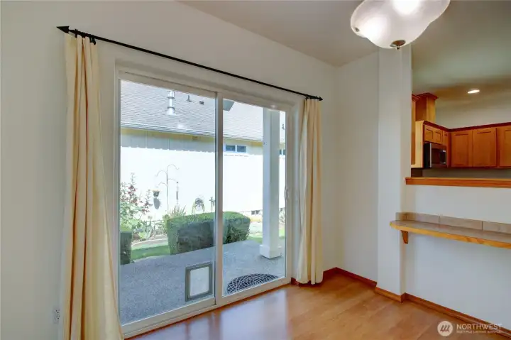 Come back inside to dining area.