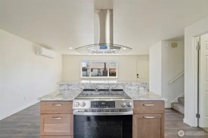 New Stainless hood has hands-free controls.