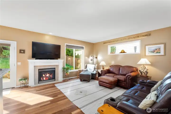 Door to Fully Fenced Back Yard /Patio for entertaining - Cozy Gas Fireplace