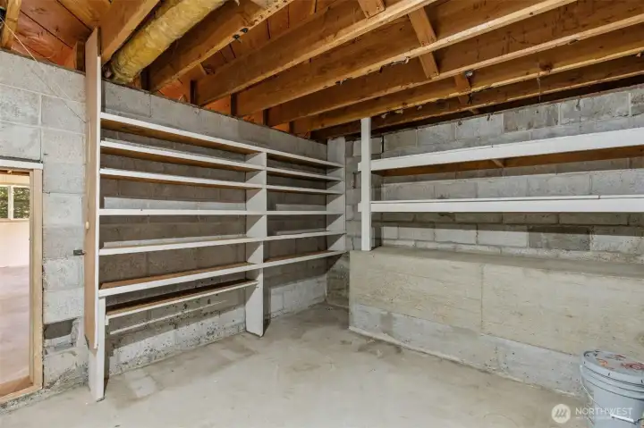Wine cellar, canning storage, and more in this separate room off the basement.