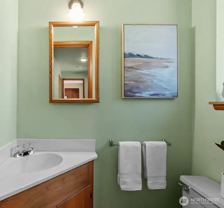 Main level guest bath is nice to have for get togethers.