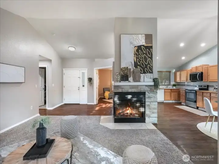Bright, open floor plan with vaulted ceilings.