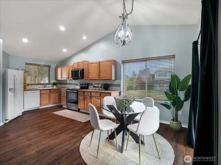 The kitchen includes all appliances.  Stylish tile backsplash and great prep space.