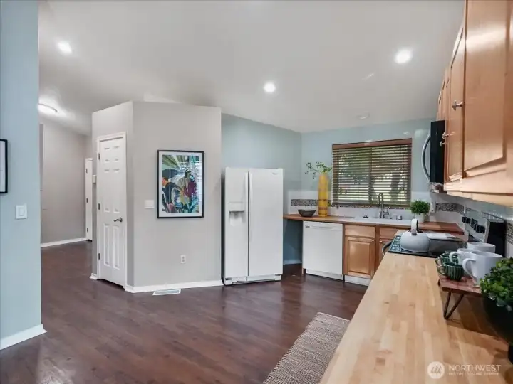Hickory flooring adds warmth and character.