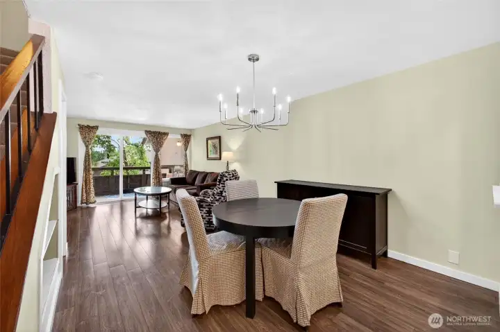 Dining Area    Open dining space adjacent to the kitchen and living room creates effortless everyday living and entertaining. Flexible layout accommodates formal dining, breakfast nook, or multi-purpose workspace depending on your lifestyle.