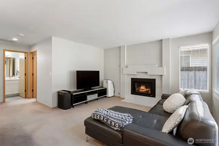 Newer gas fireplace adds warmth to the room