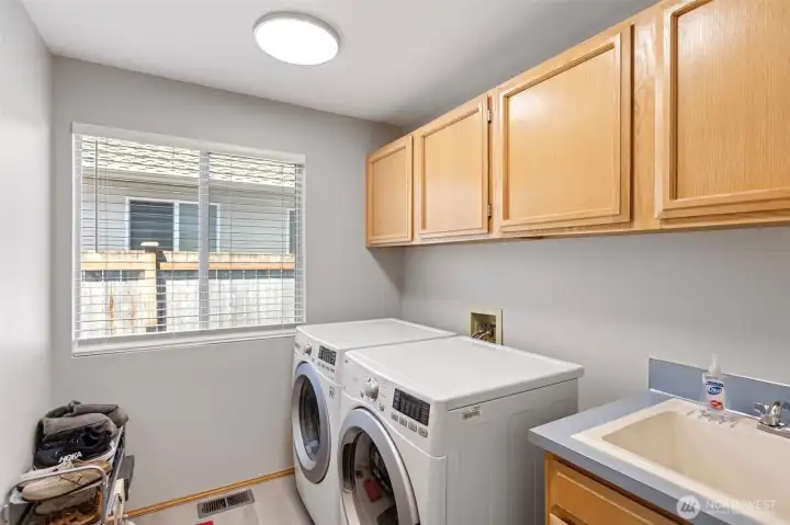 Good sized laundry room with a handy utility sink.