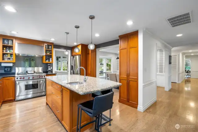 Chef's kitchen with top of the line appliances.