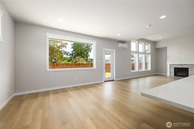 The dining room has a large picture window.