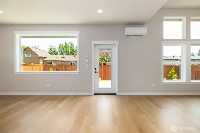 The back door opens onto a large patio.
