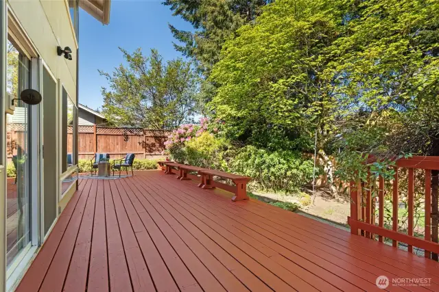 Large deck outside recently repainted.