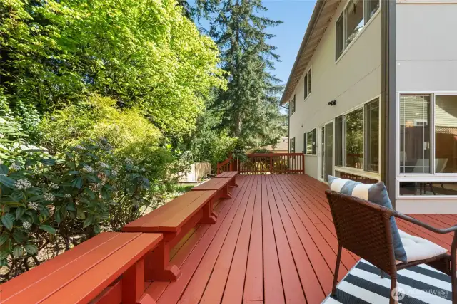 Large deck outside recently repainted.