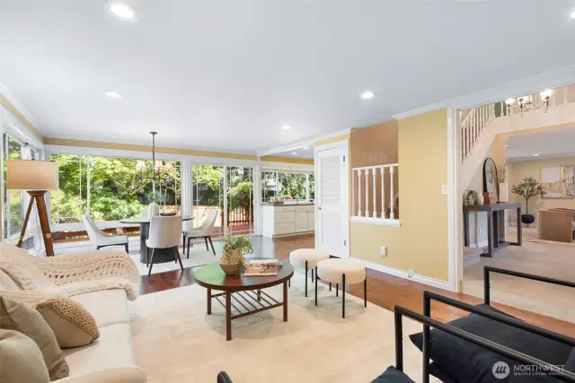 TV room with breakfast nook at the back.