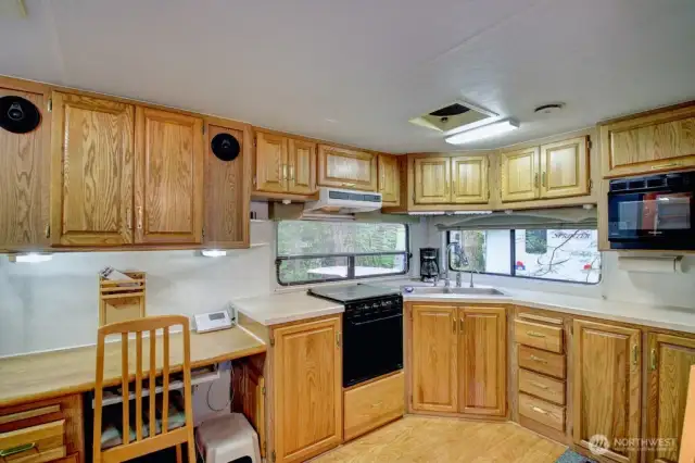 Kitchen and desk area