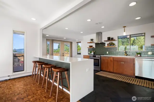 Gorgeous custom waterfall quartz counters