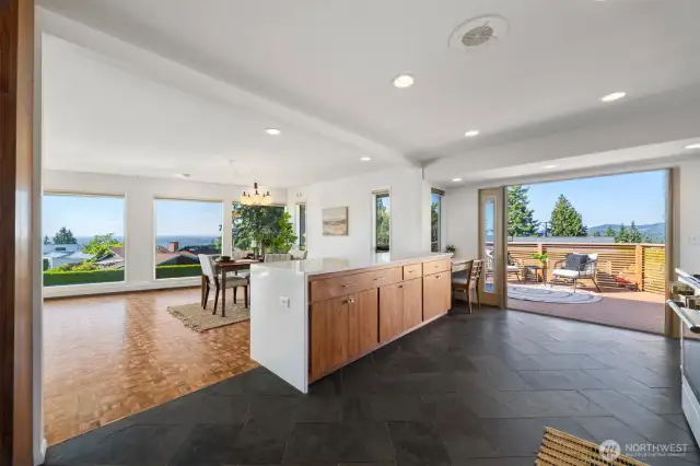 Remodeled kitchen with a deck overlooking the Canadian mountains