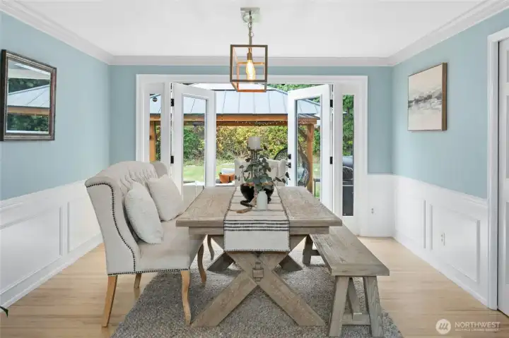 New french doors leading out to the resort like backyard perfect for entertaining year round.
