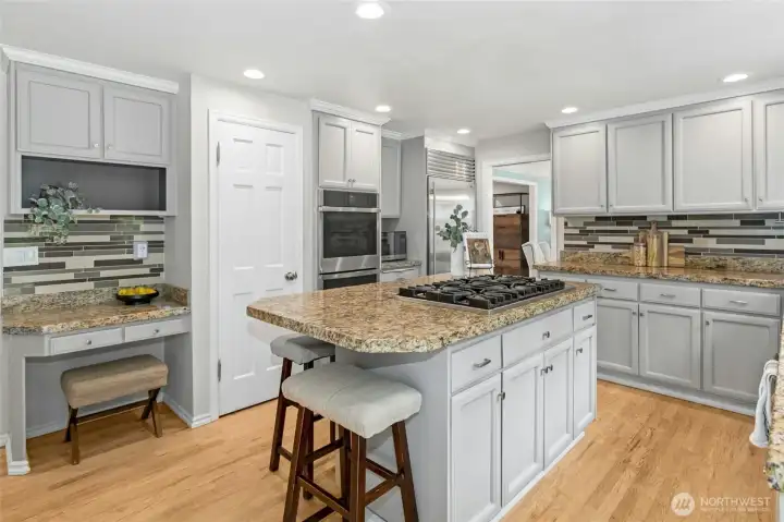 Pocket door can close off the kitchen from the dining area.
