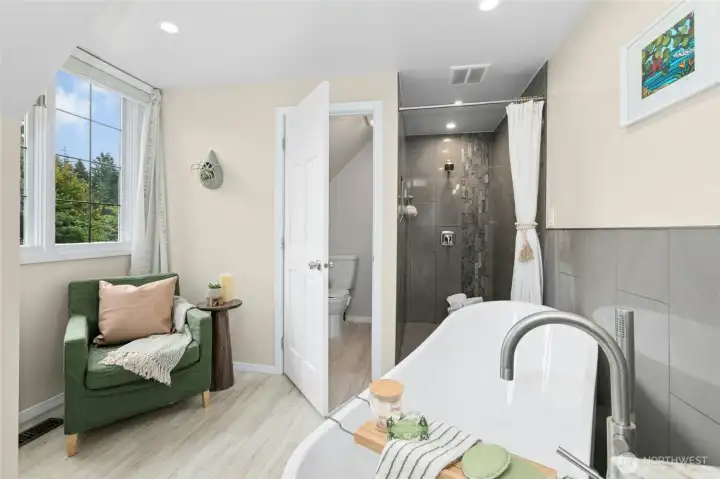 Walk in shower and private water closet.