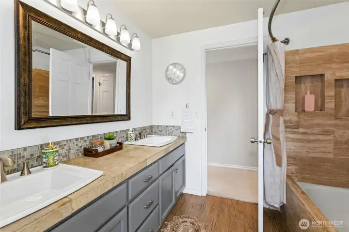 High end tile work with built-ins.