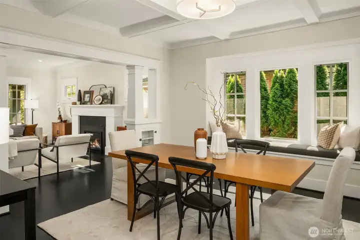 Large dining room with inviting window seat.