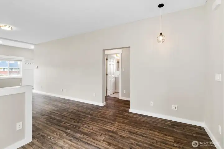 From dining area, the hallway entrance to the bedrooms