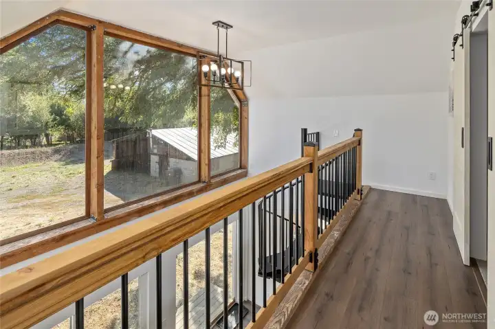 Striking upper level overlooking the main level with dramatic views.