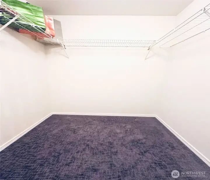 Walk in closet. New carpet is grey color