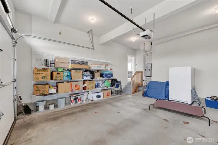 Lots of storage space in this two-car garage, which also has an EV charging outlet.