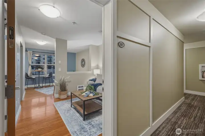 Interior secured hall for peace of mind and easy entry from the elevator.