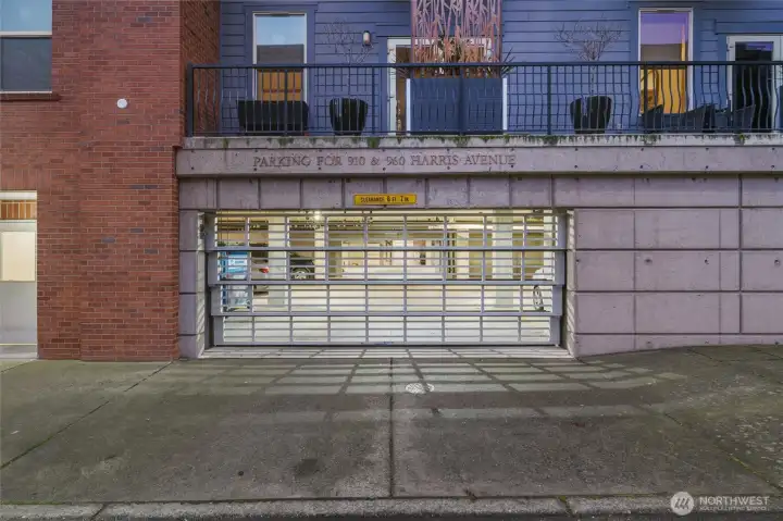 Secure, gated parking garage.