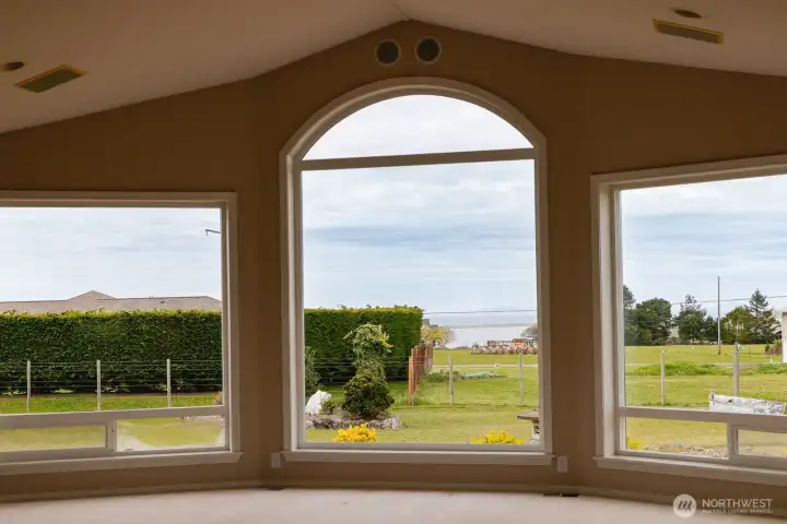 Living Room looking out to Dungeness Bay