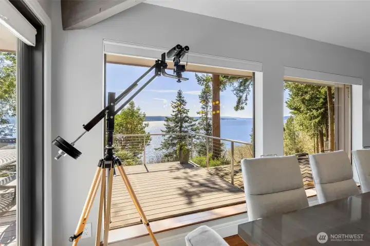 Zooming in on marine and sealife traffic from high above. Views so inspiring while dining indoors or out on the deck! Zooming in on marine and sealife traffic from high above. Views so inspiring while dining indoors or out on the deck!
