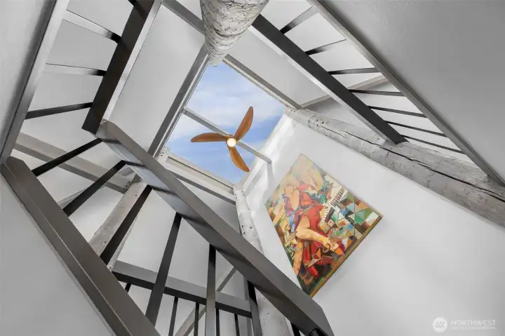 Enchanting skylight view up the brilliant staircase Enchanting skylight view up the brilliant staircase