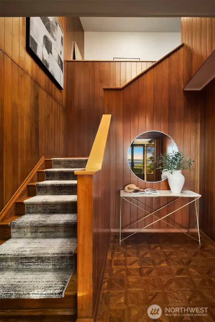 Staircase leading to the bedroom level. Staircase leading to the bedroom level.