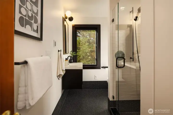 Restored bathroom used by bedrooms #2 and #3. Restored bathroom used by bedrooms #2 and #3.