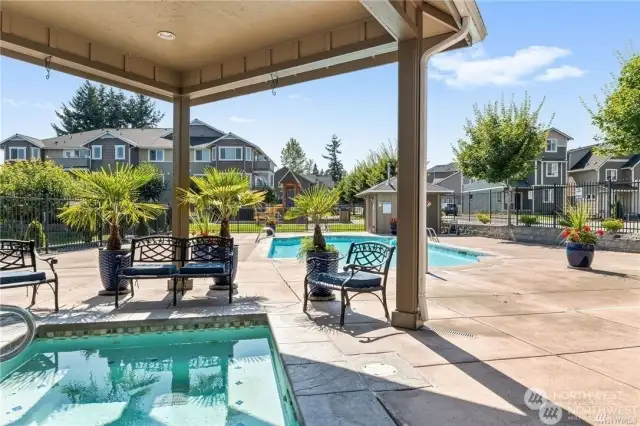 Outdoor covered hot tub.