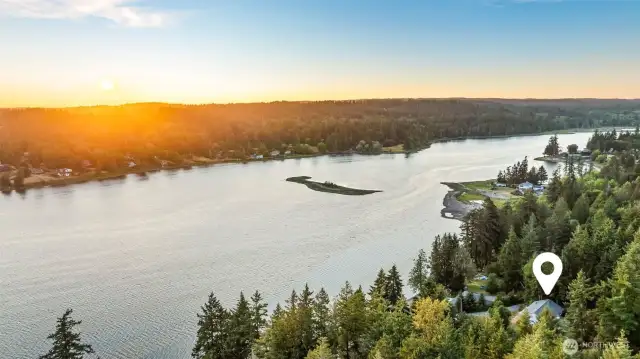 Western-facing water views of Burley Lagoon with vibrant sunsets