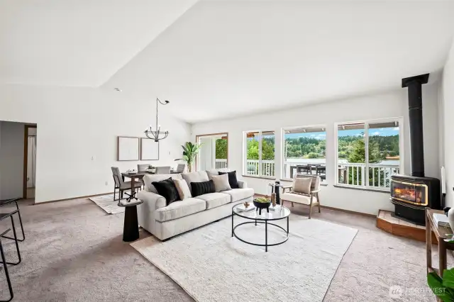 Vaulted ceilings in main living area create light, open feel
