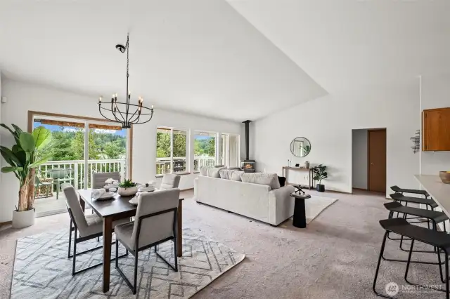 Adjacent dining area offers water views