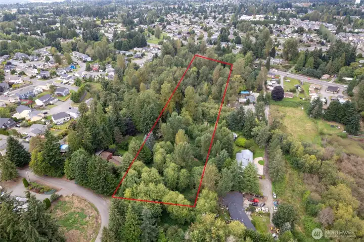 From 120th Ave SE at lower left of photo looking North to Frontage on Kent Kangley