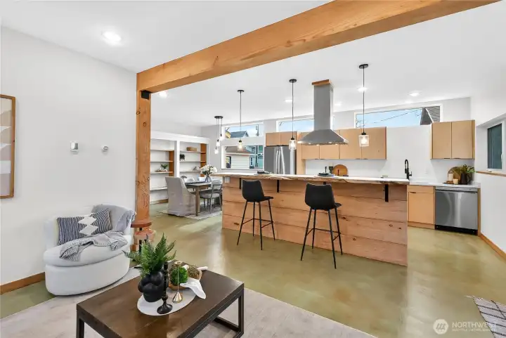 Living room looking towards the kitchen.