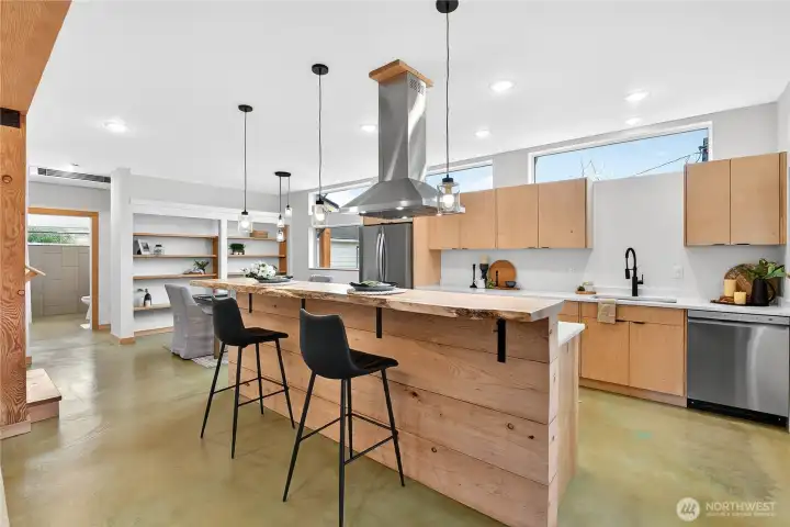 Custom hand carved maple top for the bar.